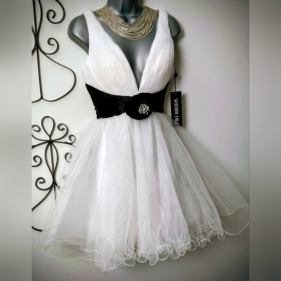 Sherri Hill White & Black Mini Dress(Nwt) - Picture 3 of 11